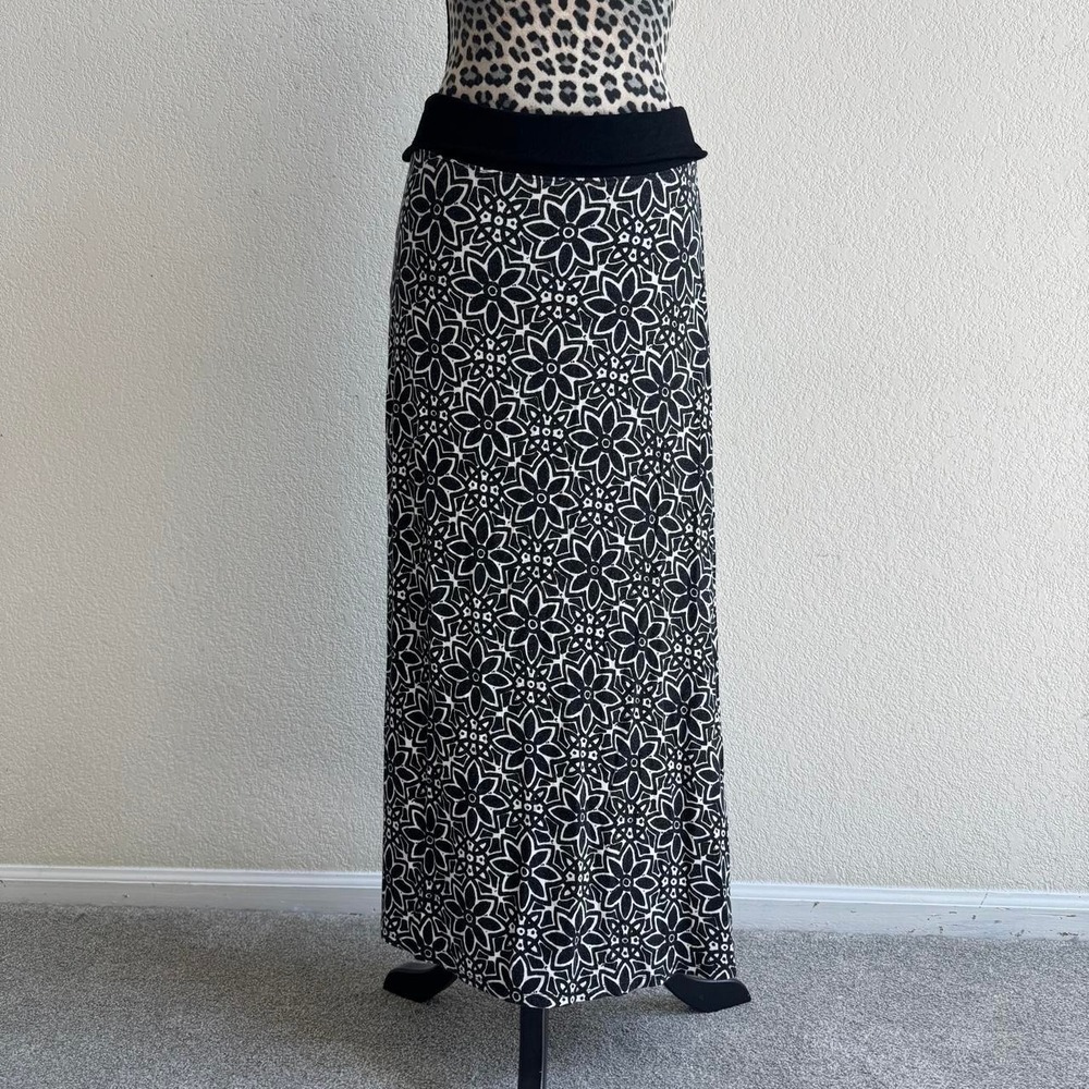 Justice black and white floral maxi skirt with folded elastic waistband